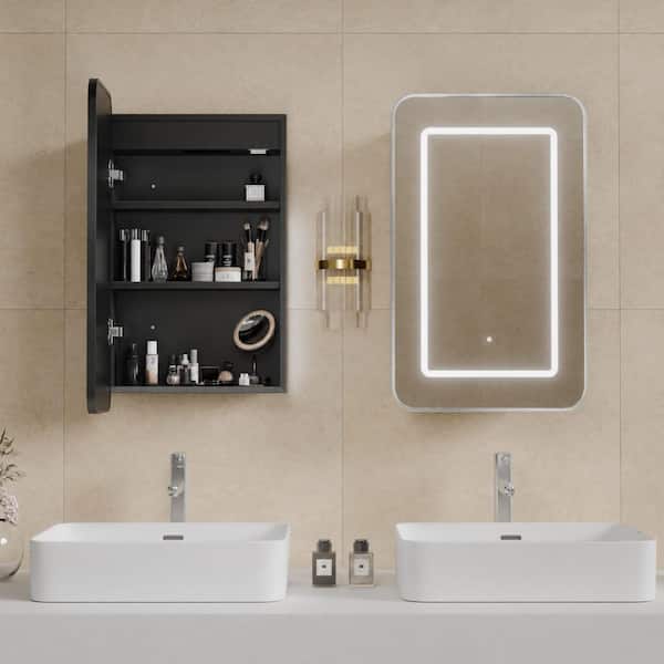 16 in.W x 26 in. H Rectangular Aluminum Framed Recessed/Surface Mount LED Medicine Cabinet with Mirror in Brushed Nickel