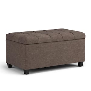 Sienna 33 in. Wide Transitional Rectangle Storage Ottoman Bench in Fawn Brown Linen Look Fabric