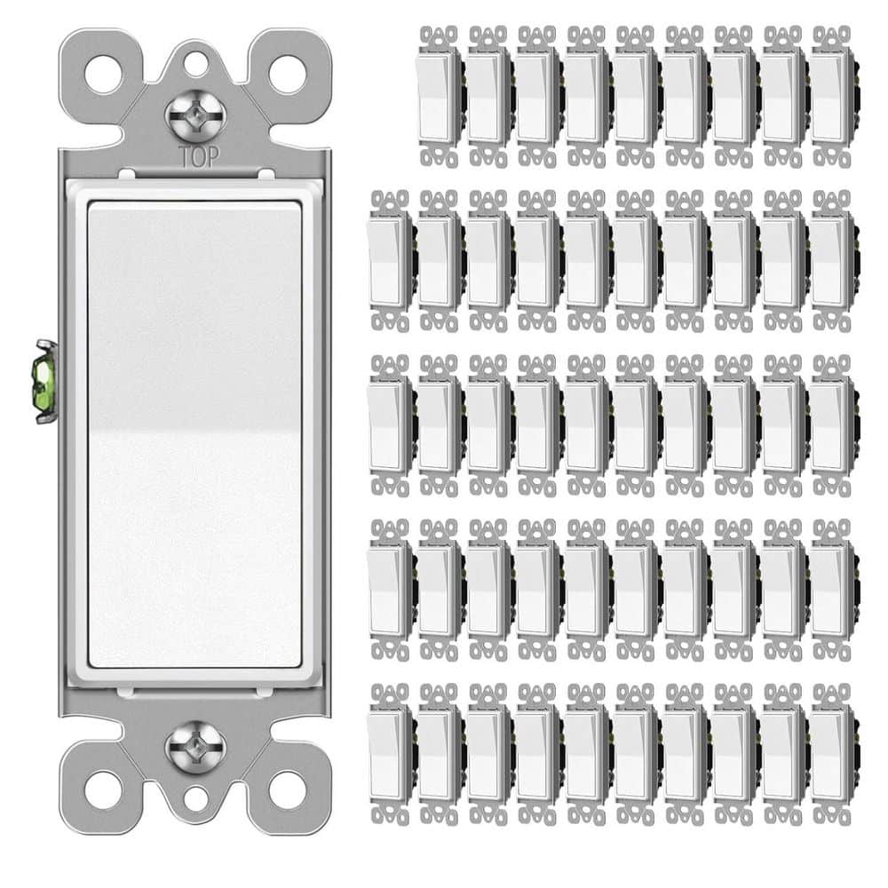 15 Amp 3-Way Single Pole On-Off Push Button Light Switch in White 50-Pack