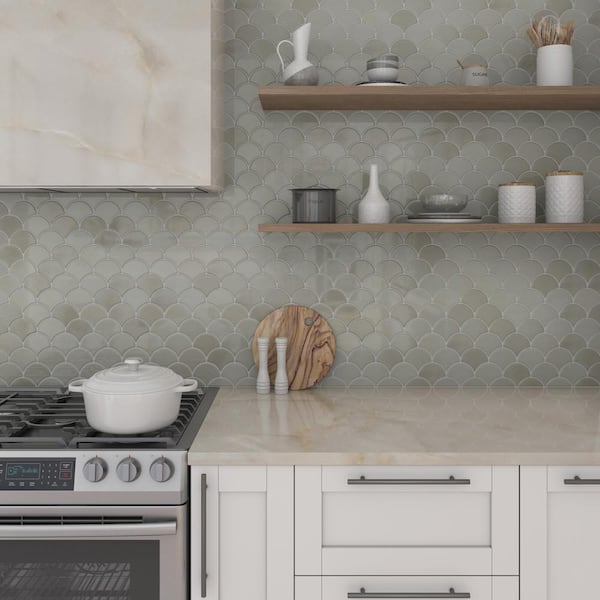 Miramo Oyster 13 in. x 13 in. Glazed Ceramic Fan Mosaic Tile (10.2 sq. ft./case)