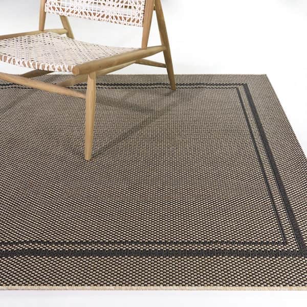Black 5 ft. x 7 ft. Border Indoor/Outdoor Area Rug