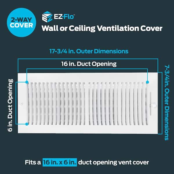 16 in. x 6 in. 2-Way Steel Wall/Ceiling Register, White