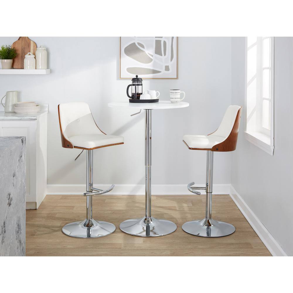 Set of 2 White Adjustable Swivel Barstools with Wood and Metal
