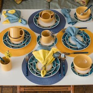 Actual Yellow and Blue 16-Piece Casual Yellow and Blue Earthenware Dinnerware Set (Service for 4)