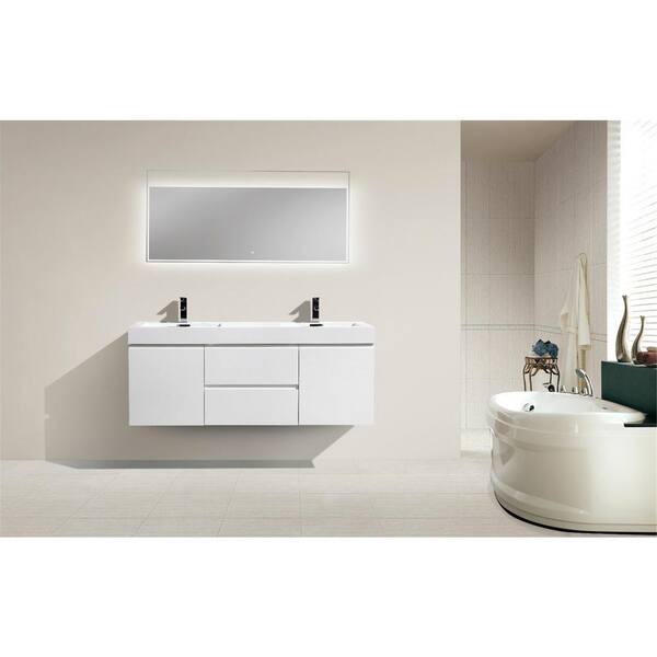 Bath Vanity In High Gloss White, Bathroom Vanity Top With Sink 60 Inch Height