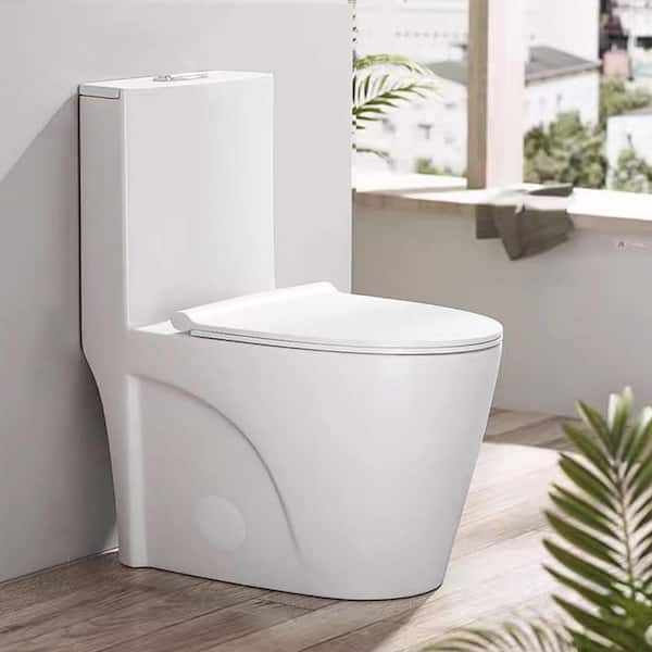 1.1/1.6 GPF Elongated Dual Flush 1-Piece Toilet in Glossy White with ADA Comfortable Seat Height