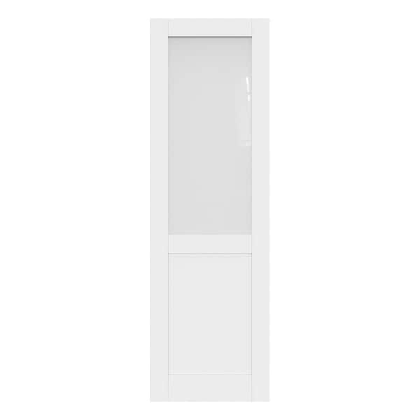 28 in. x 96 in. 1/2 Lite Tempered Frosted Glass White Primed Solid Core MDF Interior Door Slab