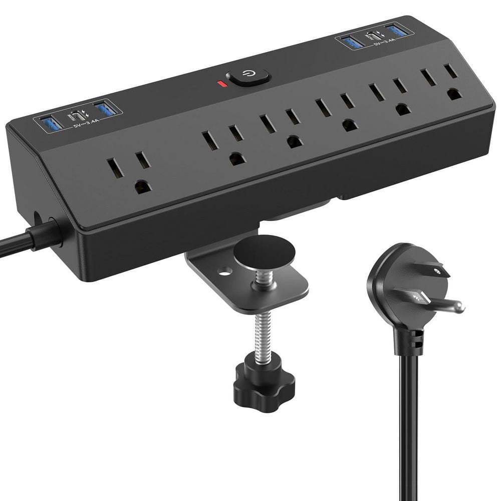 10 ft. 6-Outlet 4 USB-A Ports 2 USB-C Ports Surge Protector with Desk ...