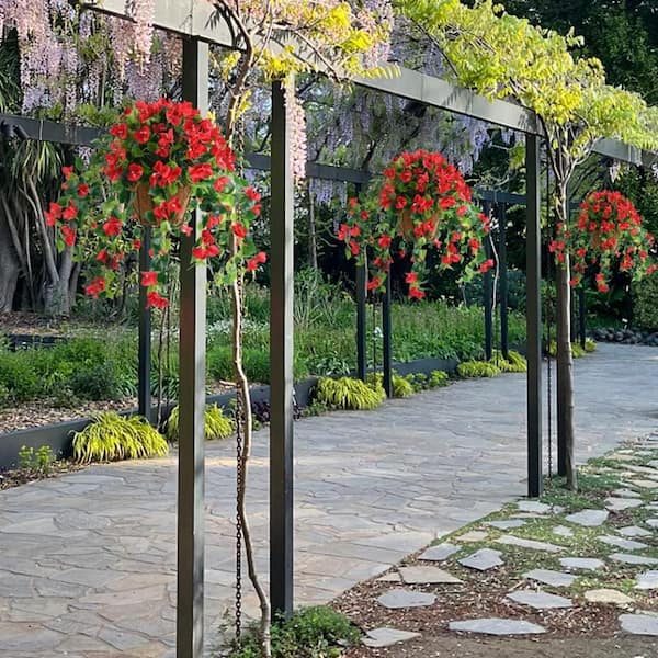 10 in. Red Artificial Bougainvillea Silk Vine Flowers Hanging