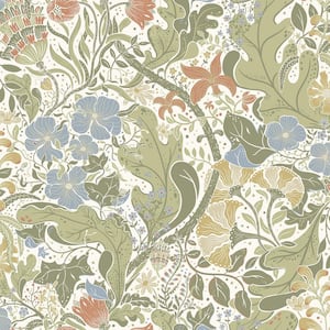 Elise Green Cream Nouveau Gardens Paper Matte Non-Pasted Wallpaper Roll