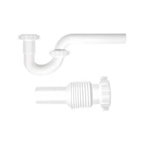 Form N Fit 1-1/4 in. White Plastic Slip-Joint Sink Drain Tailpiece Extension Tube with 1-1/4 in. White Plastic P-Trap