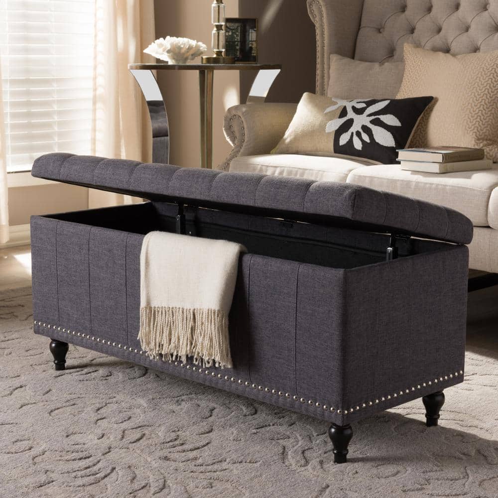 Kaylee Dark Gray Tufted Fabric Storage Ottoman Bench