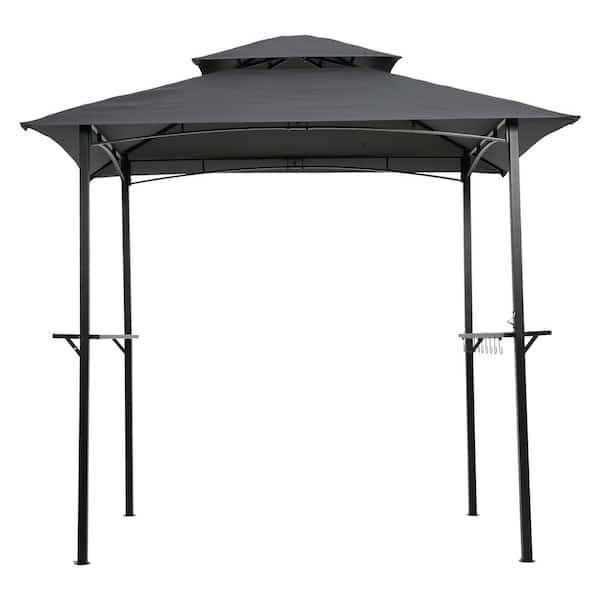 8 ft. x 5 ft. Gray Grill Gazebo Replacement Canopy, Double Tiered BBQ Tent Roof Top Cover