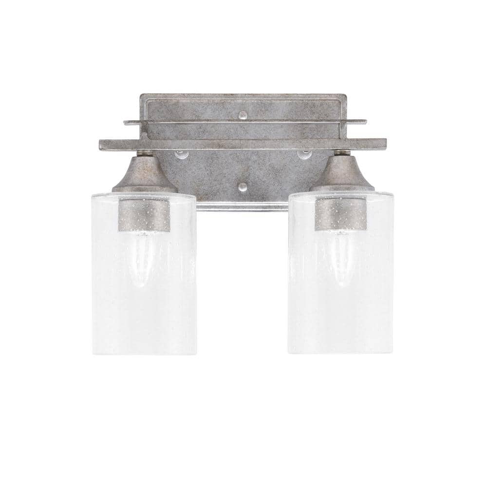 Ontario 11.5 in. 2-Light Vanity Light Aged Silver Clear Bubble Glass Shade