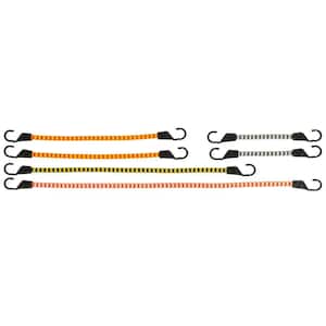 Assorted Size Multi-Color Flat Bungee Cords with Hooks (6 Pack)