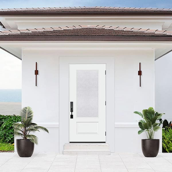 Palisade 36 in. x 80 in. 3/4 MicroGranite Impact Glass LHOS Primed Fiberglass Prehung Front Door with 4-9/16 Frame