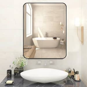 32 in. W x 24 in. H Rectangular Round Corner Aluminum Metal Framed Wall Mounted Bathroom Vanity Mirror in Black