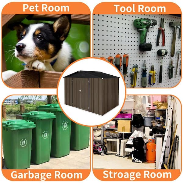 ToolCat 8 ft. D x 6 ft. W Metal Garden Shed, Brown/Black