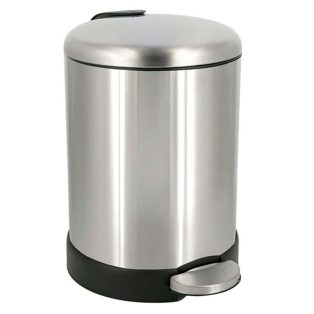 Compact Brushed Stainless Steel Pedal Trash Can with Soft Close Lid