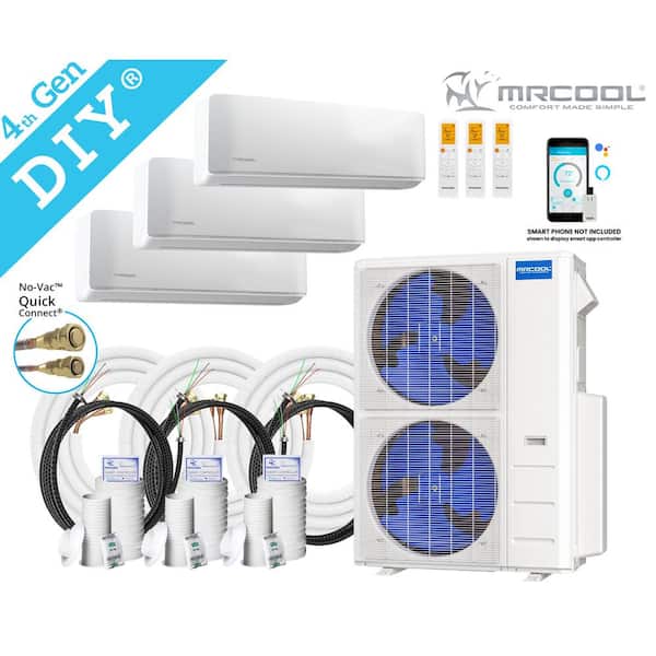 DIY 48,000 BTU 4-Ton 3-Zone 20.5 SEER Ductless Mini-Split AC and Heat Pump with 12K+18K+18K & 35,50,75ft Lines