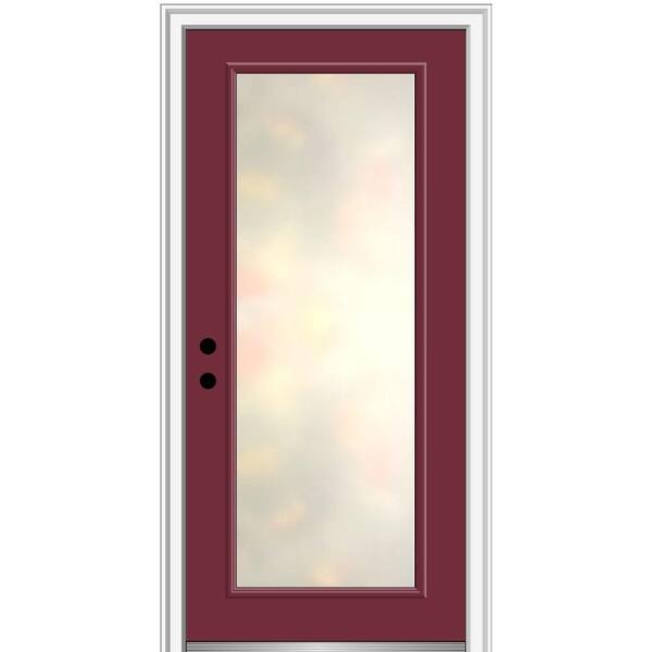 MMI Door Blanca 34 in. x 80 in. Right-Hand Inswing Full Lite Satin Glass Burgundy Painted Prehung Fiberglass Front Door