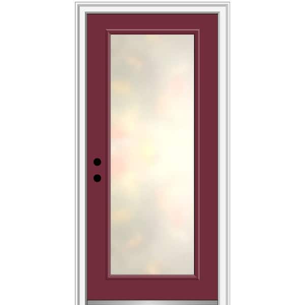 MMI DOOR Blanca 36 in. x 80 in. Right-Hand Inswing Full Lite Satin Glass Burgundy Painted Prehung Fiberglass Front Door
