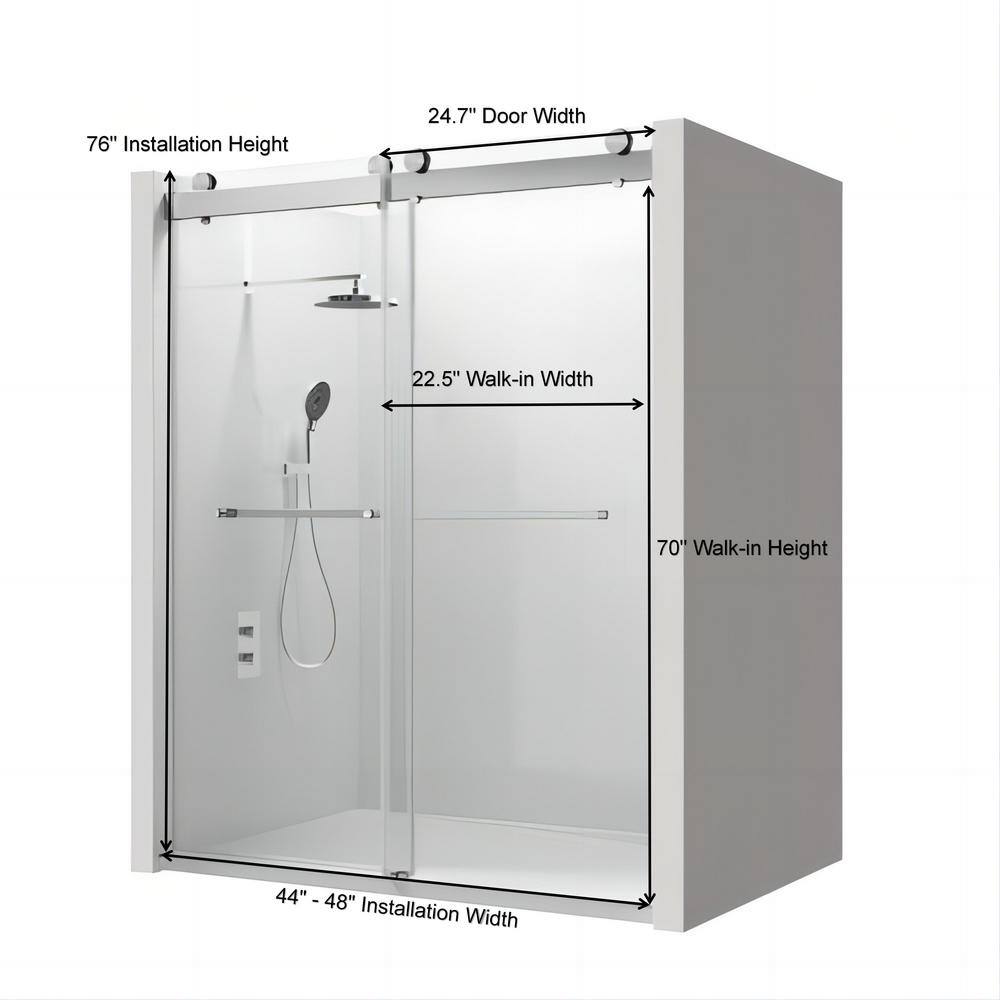 48'' W x 76'' H Chrome Frameless Double Sliding Shower Door