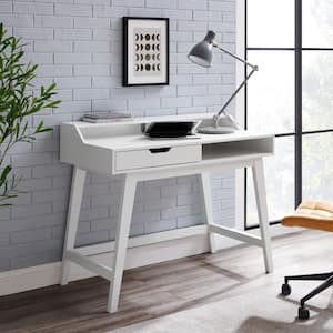 44 in. Rectangle Solid White Wood Contemporary 1-Drawer Hutch Computer Desk