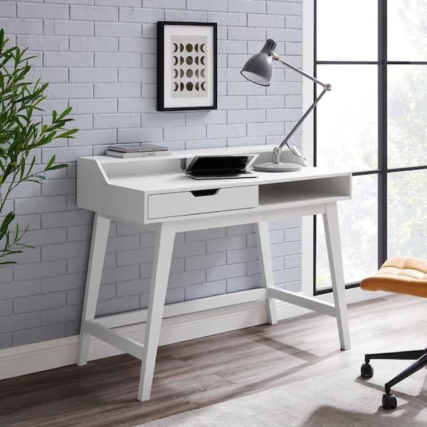 Welwick Designs 44 in. Rectangle Solid White Wood Contemporary 1-Drawer Hutch Computer Desk