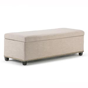Kingsley 48 in. Transitional Storage Ottoman in Natural Linen Look Fabric