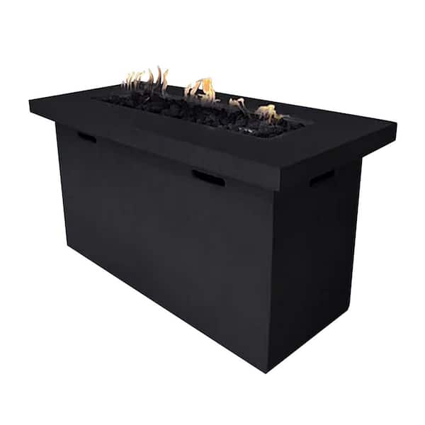 42 in. 50,000 BTU Rectangle Concrete Outdoor Propane Gas Fire Pit Table in Black