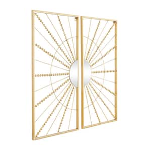 Metal Gold Half Moon Mirror Geometric Wall Decor with Gold Frame Set of 2