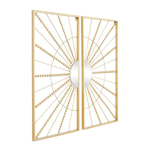 CosmoLiving by Cosmopolitan Metal Gold Half Moon Mirror Geometric Wall Decor with Gold Frame Set of 2