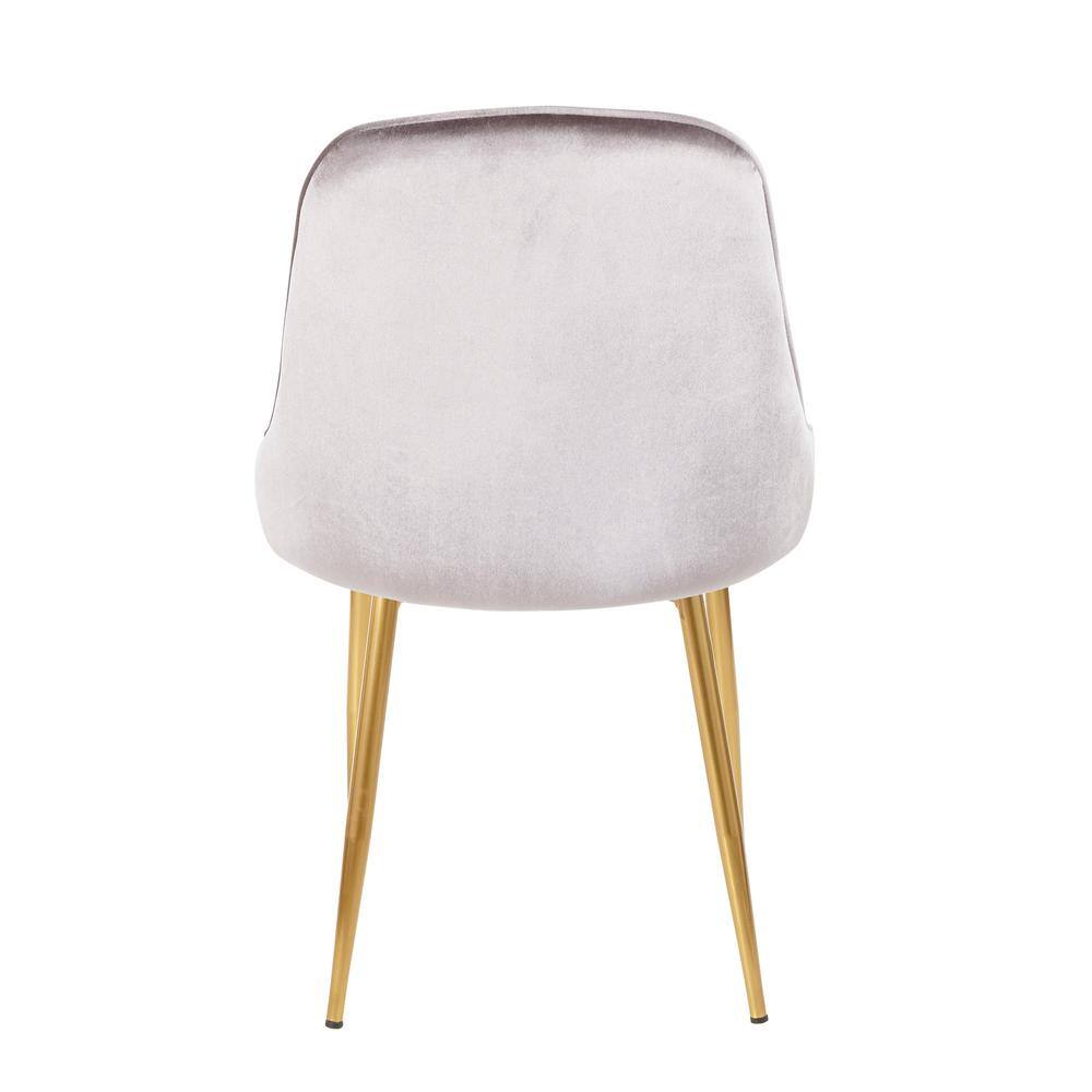 Set of 2 Gray Velvet Upholstered Dining Chairs with Gold Tapered Legs