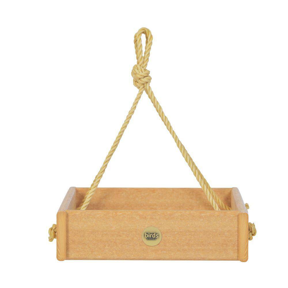Natural Teak Hanging Tray Bird Feeder with Recycled Plastic