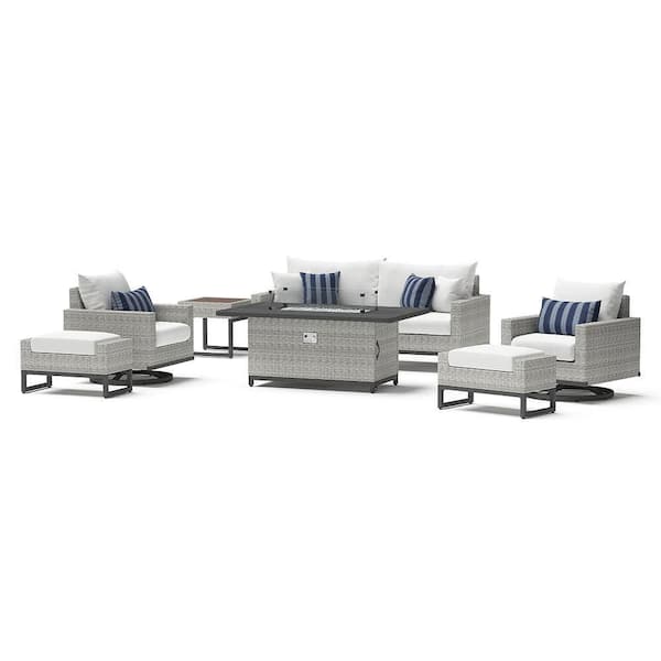RST BRANDS Milo Grey 7-Piece Wicker Motion Fire Patio Conversation Set with Sunbrella Centered Ink Cushions