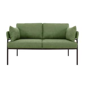 59 in. Green Linen Upholstered Straight 2-Seater Loveseat with Pillows