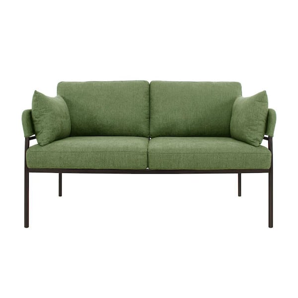 J&E Home 59 in. Green Linen Upholstered Straight 2-Seater Loveseat with Pillows