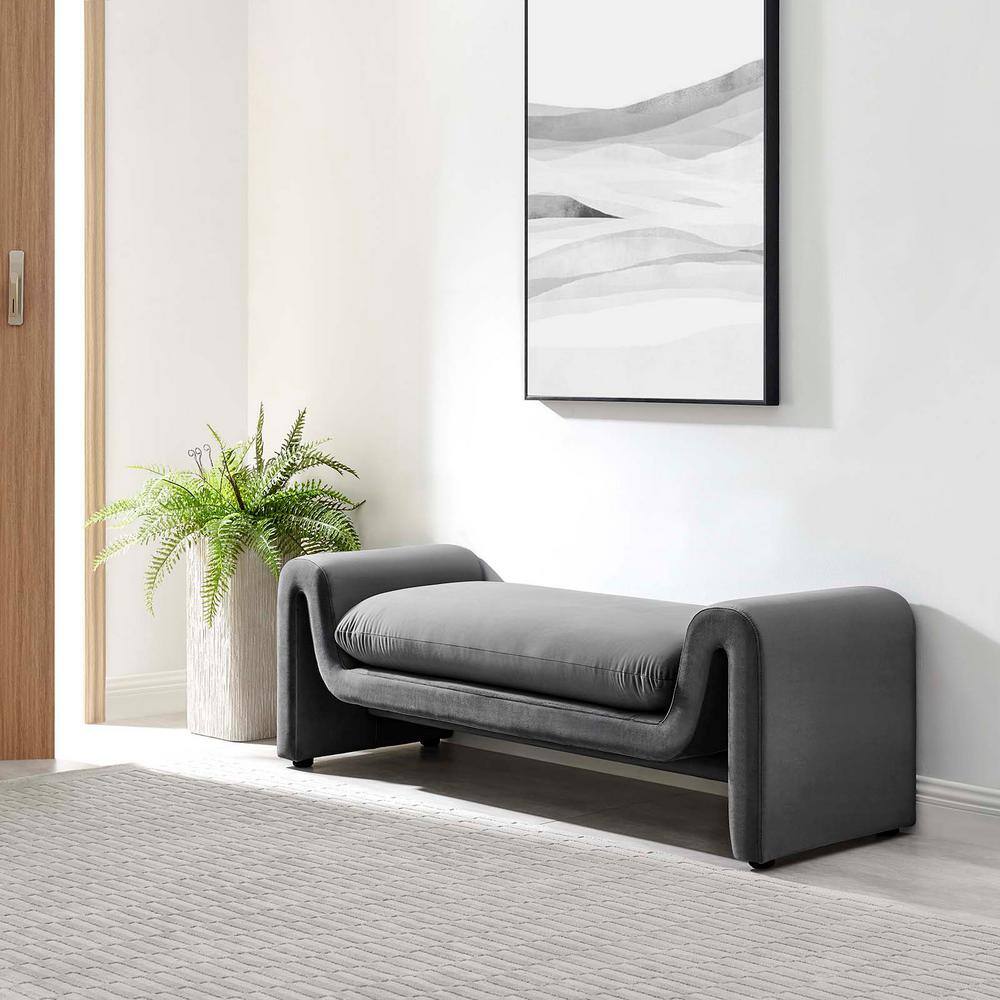 Waverly Gray Velvet 60" Upholstered Bench