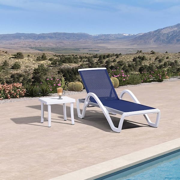 PURPLE LEAF Patio Chair Set Plastic Outdoor Chaise Lounge Chairs with Table for Outside Beach in-Pool Lawn Poolside, Navy Blue