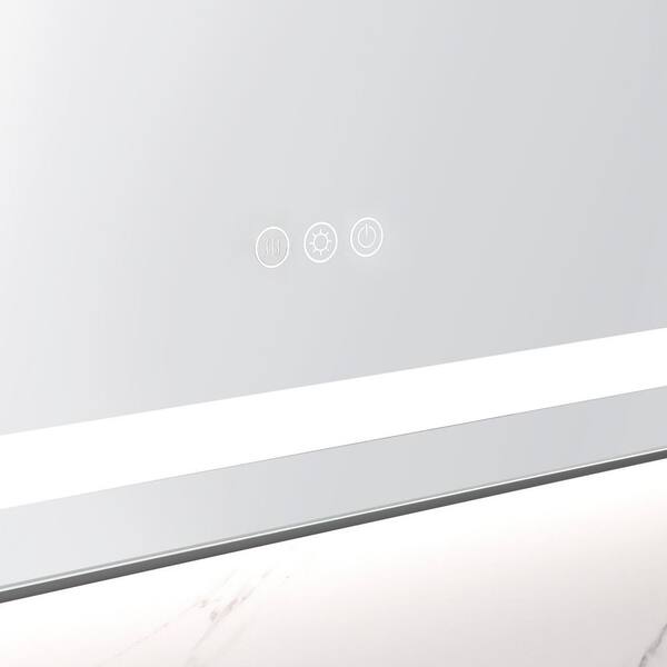 48 in. W x 30 in. H Rectangular Framed Wall Bathroom Vanity Mirror in Gun Ash with Front and Backlight, 3 Colors