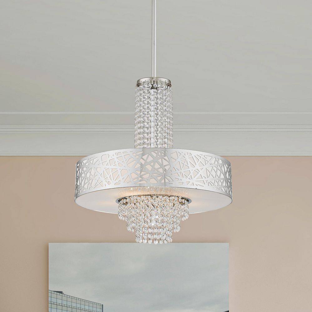 Polished Chrome 5-Light Drum Chandelier with Crystal Accents