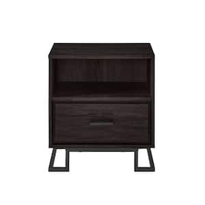 1-Drawer Charcoal Wood and Metal Modern L-Leg Nightstand