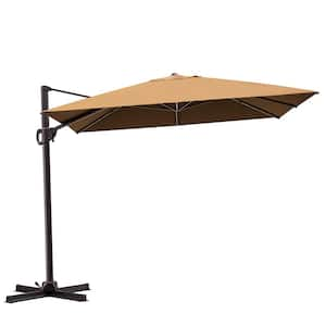 11 ft. x 9 ft. Rectangular Heavy-Duty 360° Rotation Cantilever Patio Umbrella in Light Tan