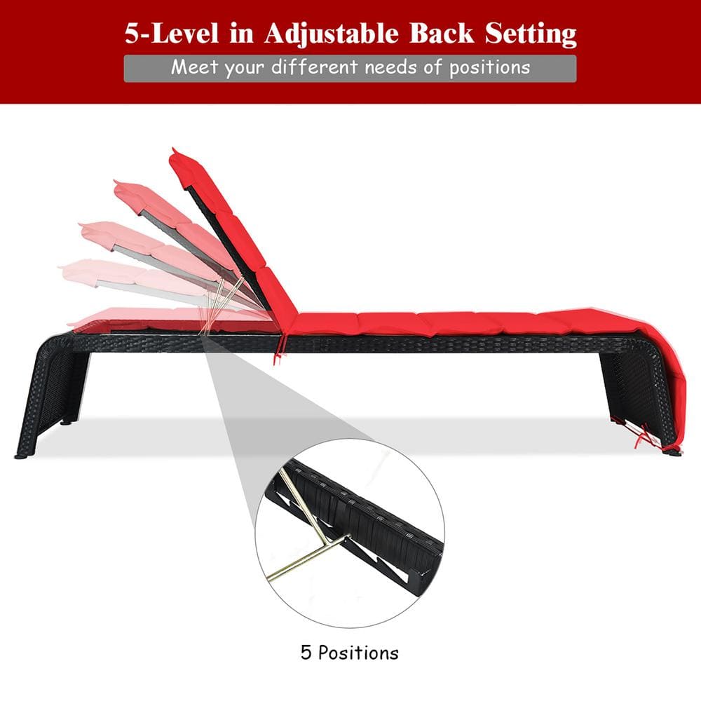 Red Cushioned Armless Steel Chaise Lounger Set
