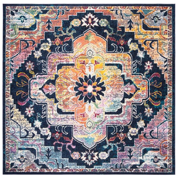 SAFAVIEH Crystal Navy/Fuchsia 5 ft. x 5 ft. Square Border Area Rug