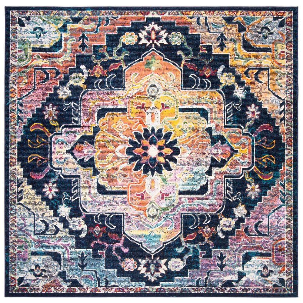 Vibrant Floral Elegance Multicolor Synthetic 7' Square Area Rug
