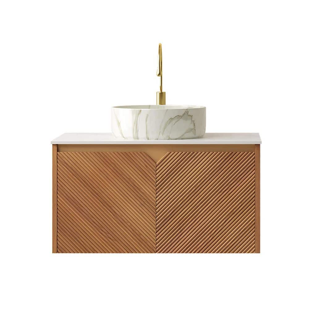 30 in. Single Sink Wall-Mounted Brown Oak Bath Vanity with White Sintered Stone Top price history on PriceWatchPro