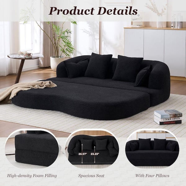 HOMEFUN 70 in. 2-in-1 Black Chenille Foldable Boneless Twin Size