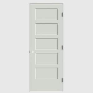 32 in. x 80 in. 5-Panel Bayshore Left-Hand Hollow Ultra-Pure White Molded Composite Single Prehung Interior Door